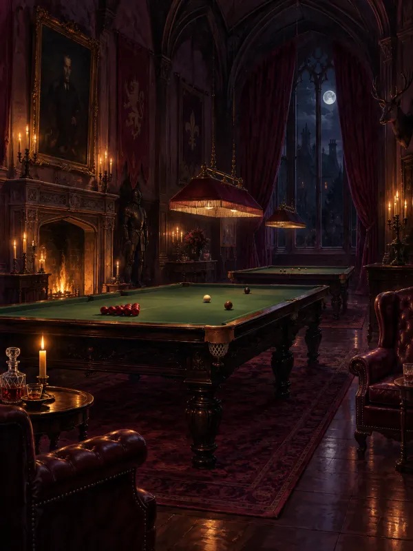 The Billiard Room: Green felt tables and leather chairs