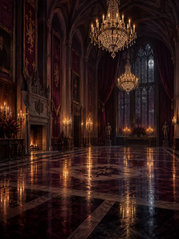 The Grand Ballroom: A vast hall of crystal chandeliers and polished floors